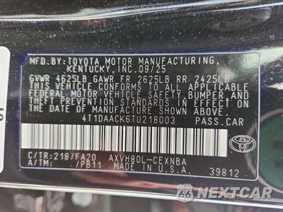 Zdjęcie 12 z 12 samochodu: 2026 TOYOTA CAMRY LE VIN:4T1DAACK6TU218003 - miniatura