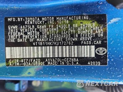 Zdjęcie 12 z 12 samochodu: 2019 TOYOTA CAMRY LE VIN:4T1B11HK7KU172762 - miniatura
