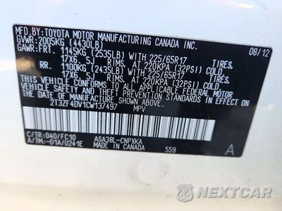 Zdjęcie 13 z 13 samochodu: 2012 TOYOTA RAV4 BASE VIN:2T3ZF4DV1CW137497 - miniatura