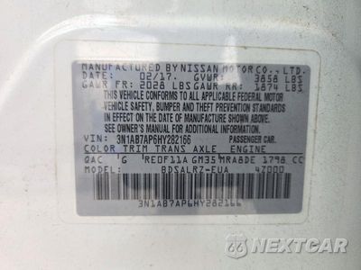 Zdjęcie 12 z 12 samochodu: 2017 NISSAN SENTRA SR VIN:3N1AB7AP6HY282166 - miniatura