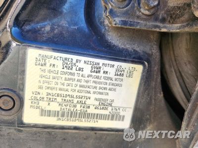 Zdjęcie 12 z 12 samochodu: 2005 NISSAN SENTRA 1.8 VIN:3N1CB51D95L552714 - miniatura