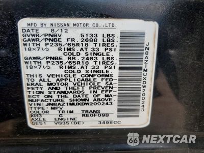 Zdjęcie 13 z 13 samochodu: 2013 NISSAN MURANO S VIN:JN8AZ1MUXDW200243 - miniatura
