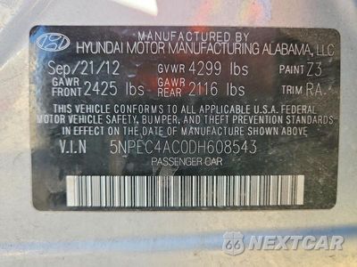 Zdjęcie 12 z 12 samochodu: 2013 HYUNDAI SONATA LIMITED VIN:5NPEC4AC0DH608543 - miniatura