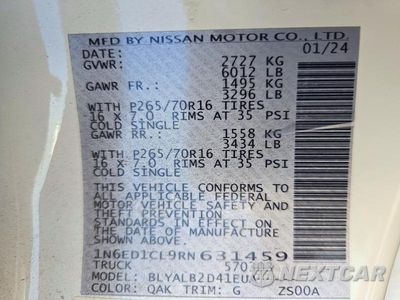 Zdjęcie 12 z 12 samochodu: 2024 NISSAN FRONTIER SV VIN:1N6ED1CL9RN631459 - miniatura