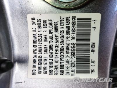 Zdjęcie 13 z 13 samochodu: 2016 HONDA CIVIC EX VIN:19XFC1F39GE026249 - miniatura