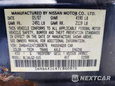 Zdjęcie 13 z 13 samochodu: 2007 NISSAN MAXIMA 3.5 SE VIN:1N4BA41E47C860876 - miniatura