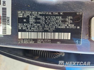 Zdjęcie 12 z 12 samochodu: 2008 TOYOTA TUNDRA SR5 VIN:5TFBV54188X037911 - miniatura
