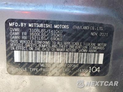 Zdjęcie 13 z 13 samochodu: 2022 MITSUBISHI MIRAGE G4 ES VIN:ML32FUFJXNHF02060 - miniatura
