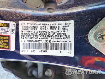 Zdjęcie 12 z 12 samochodu: 2007 HONDA CIVIC LX VIN:1HGFA16557L127336 - miniatura