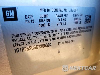 Zdjęcie 12 z 12 samochodu: 2012 CHEVROLET CRUZE LT VIN:1G1PF5SC6C7306304 - miniatura