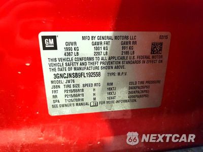 Zdjęcie 13 z 13 samochodu: 2015 CHEVROLET TRAX LTZ VIN:3GNCJNSB9FL192558 - miniatura
