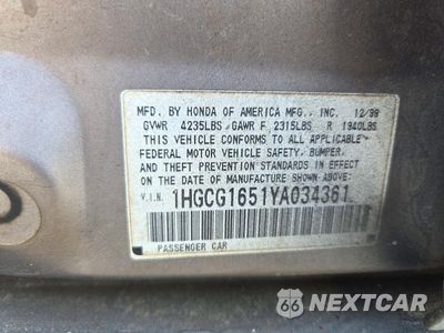 Zdjęcie 12 z 12 samochodu: 2000 HONDA ACCORD EX VIN:1HGCG1651YA034361 - miniatura