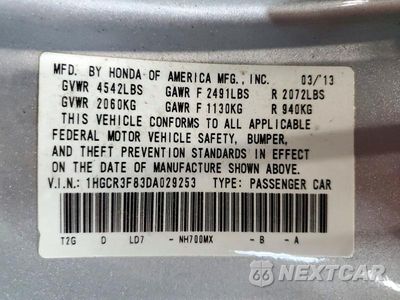Zdjęcie 12 z 12 samochodu: 2013 HONDA ACCORD EXL VIN:1HGCR3F83DA029253 - miniatura