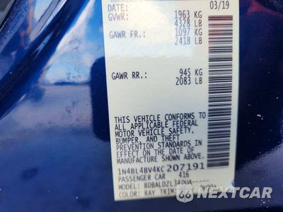 Zdjęcie 13 z 13 samochodu: 2019 NISSAN ALTIMA S VIN:1N4BL4BV4KC207191 - miniatura