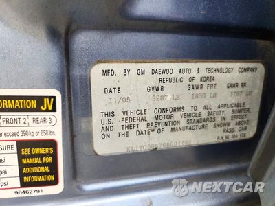 Zdjęcie 12 z 12 samochodu: 2006 CHEVROLET AVEO LT VIN:KL1TG66676B601188 - miniatura