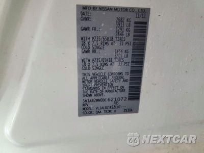 Zdjęcie 13 z 13 samochodu: 2013 NISSAN PATHFINDER S VIN:5N1AR2MN0DC621072 - miniatura