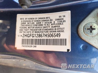Zdjęcie 12 z 12 samochodu: 2007 HONDA CIVIC EX VIN:2HGFG12867H506549 - miniatura