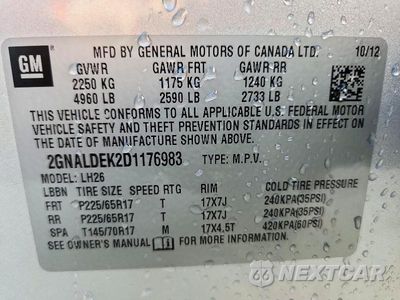 Zdjęcie 12 z 12 samochodu: 2013 CHEVROLET EQUINOX LT VIN:2GNALDEK2D1176983 - miniatura