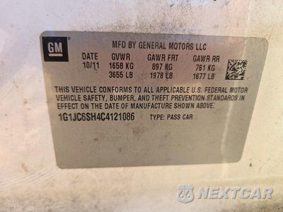 Zdjęcie 12 z 12 samochodu: 2012 CHEVROLET SONIC LT VIN:1G1JC6SH4C4121086 - miniatura