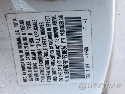 Zdjęcie 12 z 12 samochodu: 2015 HONDA CIVIC LX VIN:19XFB2F51FE210934 - miniatura