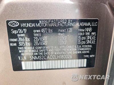 Zdjęcie 12 z 12 samochodu: 2020 HYUNDAI SANTA FE SE VIN:5NMS2CAD2LH180026 - miniatura