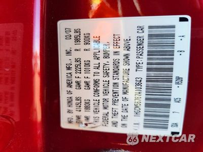 Zdjęcie 12 z 12 samochodu: 2007 HONDA ACCORD EX VIN:1HGCM56767A103643 - miniatura
