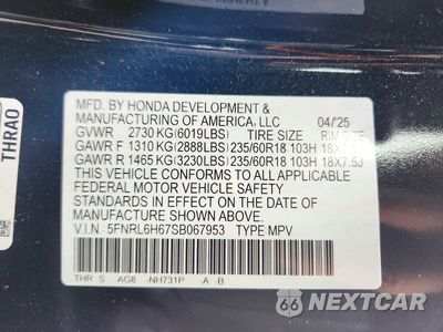 Zdjęcie 14 z 14 samochodu: 2025 HONDA ODYSSEY EXL VIN:5FNRL6H67SB067953 - miniatura