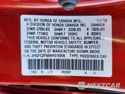 Zdjęcie 12 z 12 samochodu: 2019 HONDA CIVIC LX VIN:2HGFC2F66KH516906 - miniatura