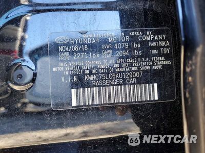 Zdjęcie 12 z 12 samochodu: 2019 HYUNDAI IONIQ SEL VIN:KMHC75LC6KU129007 - miniatura
