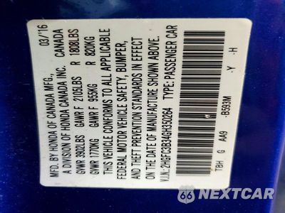 Zdjęcie 13 z 13 samochodu: 2016 HONDA CIVIC EX VIN:2HGFC3B34GH350264 - miniatura