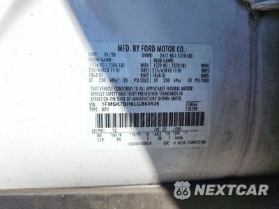 Zdjęcie 13 z 13 samochodu: 2020 FORD EXPLORER VIN:1FMSK7BH6LGB60535 - miniatura