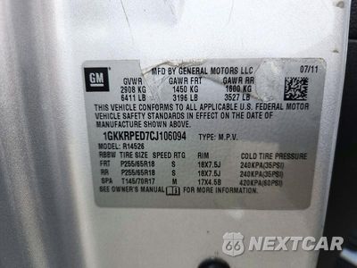 Zdjęcie 14 z 14 samochodu: 2012 GMC ACADIA SLE VIN:1GKKRPED7CJ106094 - miniatura