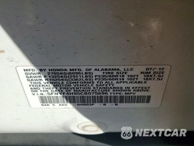 Zdjęcie 13 z 13 samochodu: 2012 HONDA PILOT TOURING VIN:5FNYF4H95CB075696 - miniatura