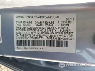 Zdjęcie 12 z 12 samochodu: 2018 HONDA ACCORD LX VIN:1HGCV1F19JA082585 - miniatura