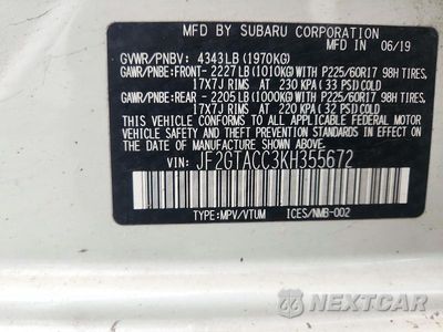 Zdjęcie 12 z 12 samochodu: 2019 SUBARU CROSSTREK PREMIUM VIN:JF2GTACC3KH355672 - miniatura