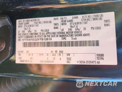 Zdjęcie 12 z 12 samochodu: 2015 FORD F150 SUPERCREW VIN:1FTEW1EG3FFB12619 - miniatura