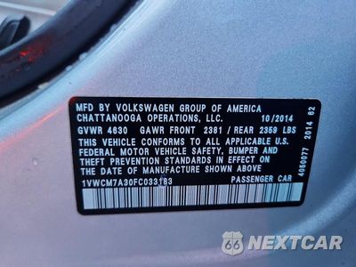 Zdjęcie 12 z 12 samochodu: 2015 VOLKSWAGEN PASSAT SEL VIN:1VWCM7A30FC033183 - miniatura