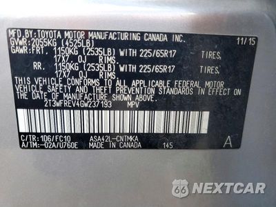 Zdjęcie 13 z 13 samochodu: 2016 TOYOTA RAV4 XLE VIN:2T3WFREV4GW237193 - miniatura