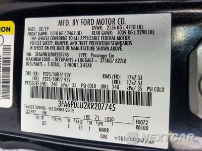 Zdjęcie 12 z 12 samochodu: 2019 FORD FUSION SE VIN:3FA6P0LU2KR207745 - miniatura