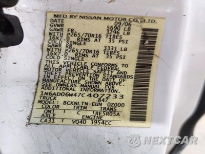 Zdjęcie 12 z 12 samochodu: 2007 NISSAN FRONTIER SE VIN:1N6AD06W47C407233 - miniatura