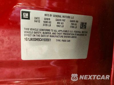 Zdjęcie 12 z 12 samochodu: 2012 CHEVROLET SONIC LS VIN:1G1JA5SH5C4193561 - miniatura