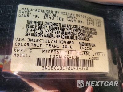 Zdjęcie 13 z 13 samochodu: 2008 NISSAN VERSA 1.8 S VIN:3N1BC13E78L434320 - miniatura