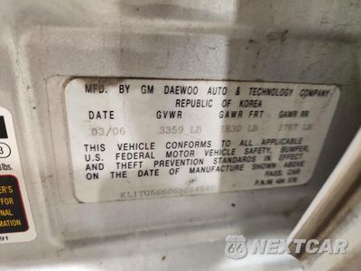 Zdjęcie 12 z 12 samochodu: 2006 CHEVROLET AVEO LT VIN:KL1TG56606B664580 - miniatura