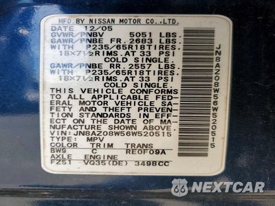 Zdjęcie 14 z 14 samochodu: 2006 NISSAN MURANO S VIN:JN8AZ08W56W520515 - miniatura