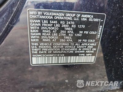 Zdjęcie 13 z 13 samochodu: 2021 VOLKSWAGEN ATLAS CROSS SPORT SE VIN:1V2WC2CAXMC216149 - miniatura