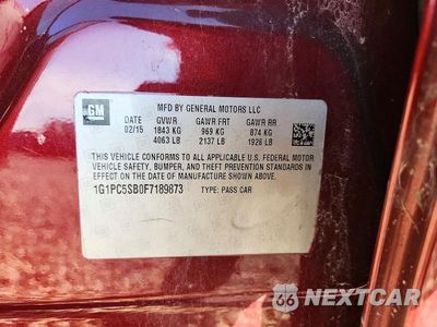 Zdjęcie 12 z 12 samochodu: 2015 CHEVROLET CRUZE LT VIN:1G1PC5SB0F7189873 - miniatura
