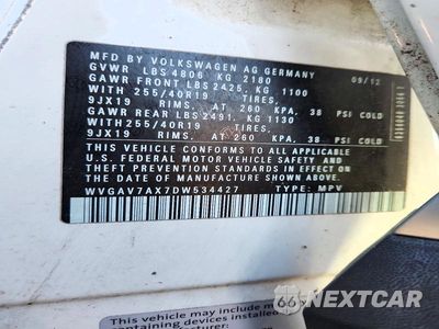 Zdjęcie 14 z 14 samochodu: 2013 VOLKSWAGEN TIGUAN S VIN:WVGAV7AX7DW534427 - miniatura