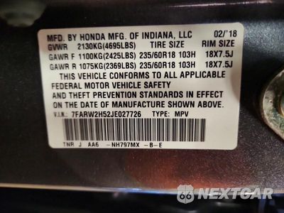 Zdjęcie 13 z 13 samochodu: 2018 HONDA CR-V EX VIN:7FARW2H52JE027726 - miniatura
