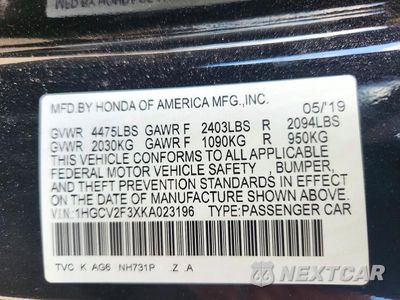 Zdjęcie 12 z 12 samochodu: 2019 HONDA ACCORD SPORT VIN:1HGCV2F3XKA023196 - miniatura
