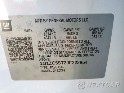 Zdjęcie 13 z 13 samochodu: 2018 CHEVROLET MALIBU LS VIN:1G1ZC5ST2JF222954 - miniatura